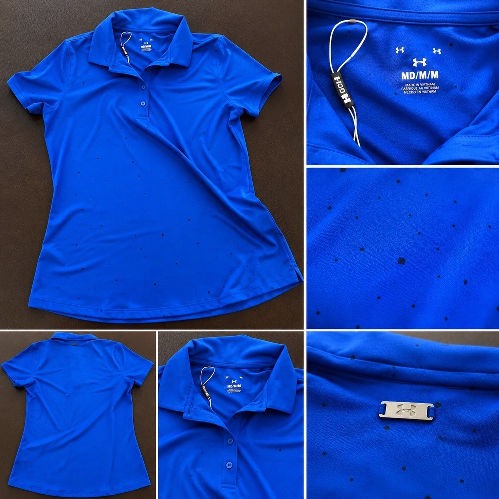Under Armour Women's M Golf Polo Blue Geometric Print NWOT stretch performance